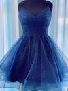 A-line V-neck Glitter Short/Mini Short Prom Dresses With Cascading Ruffles #UKM020020110049