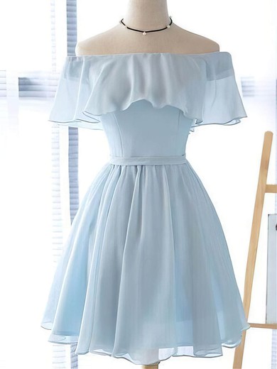 A-line Off-the-shoulder Chiffon Short/Mini Short Prom Dresses With Cascading Ruffles #UKM020020110055
