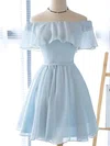 A-line Off-the-shoulder Chiffon Short/Mini Short Prom Dresses With Cascading Ruffles #UKM020020110055