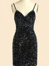Sheath/Column V-neck Sequined Short/Mini Short Prom Dresses #UKM020020110879