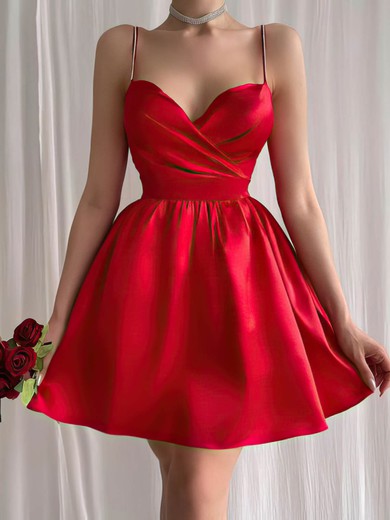 A-line V-neck Satin Knee-length Short Prom Dresses With Beading #UKM020020111623