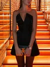 A-line V-neck Velvet Short/Mini Short Prom Dresses #UKM020020111625