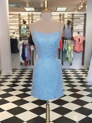 Sheath/Column Scoop Neck Sequined Short/Mini Short Prom Dresses #UKM020020110938