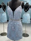 Sheath/Column V-neck Lace Short/Mini Short Prom Dresses With Beading #UKM020020110945