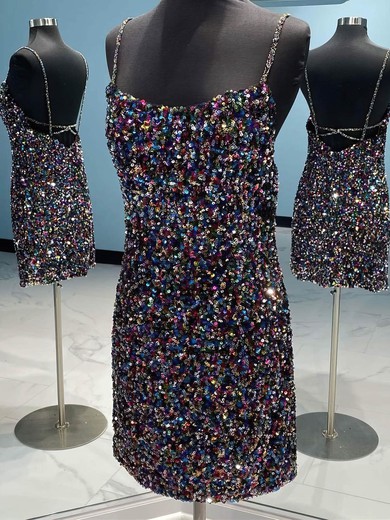 Sheath/Column V-neck Sequined Short/Mini Short Prom Dresses #UKM020020110946