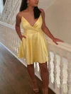 A-line V-neck Silk-like Satin Short/Mini Pockets Short Prom Dresses #UKM020020109324