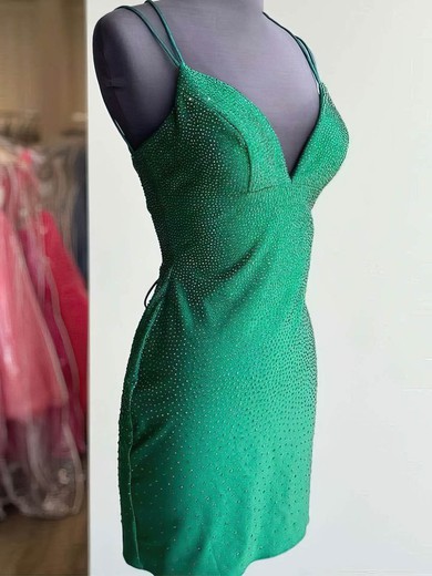 Sheath/Column V-neck Jersey Short/Mini Short Prom Dresses With Beading #UKM020020110983