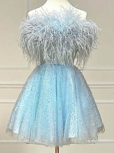 A-line Strapless Sequined Short/Mini Short Prom Dresses With Feathers / Fur #UKM020020110303