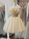 A-line Strapless Tulle Short/Mini Short Prom Dresses With Bow #UKM020020110310