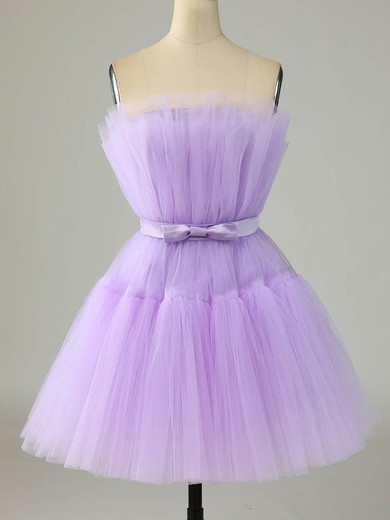 A-line Strapless Tulle Short/Mini Short Prom Dresses With Sashes / Ribbons #UKM020020110313