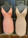 Sheath/Column V-neck Sequined Short/Mini Short Prom Dresses #UKM020020111007