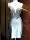 Sheath/Column V-neck Silk-like Satin Short/Mini Short Prom Dresses With Beading #UKM020020111031