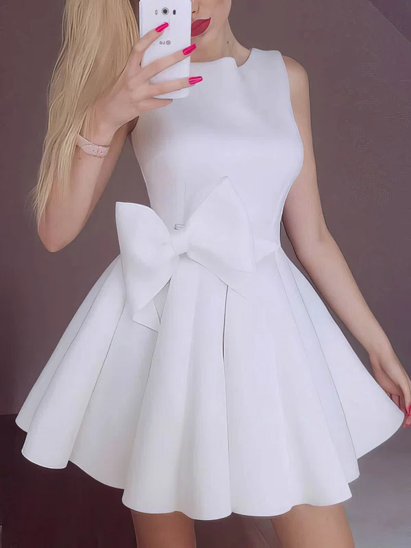 A-line Scoop Neck Stretch Crepe Short/Mini Short Prom Dresses With Bow #UKM020020111092