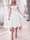 A-line Off-the-shoulder Satin Knee-length Short Prom Dresses #UKM02000023488