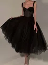 A-line V-neck Tulle Tea-length Short Prom Dresses #UKM020020108519