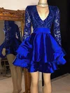 A-line V-neck Satin Short/Mini Short Prom Dresses With Sequins #UKM020020110421