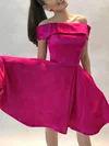 Ball Gown Off-the-shoulder Satin Knee-length Pockets Short Prom Dresses #UKM020020111238