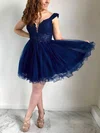 Ball Gown V-neck Tulle Knee-length Lace Short Prom Dresses #UKM020020111260