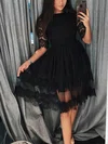 A-line Scoop Neck Lace Tulle Knee-length Short Prom Dresses #UKM020020110533