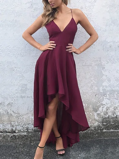 A-line V-neck Chiffon Asymmetrical Bridesmaid Dresses #UKM010020106585
