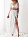 A-line Scoop Neck Lace Chiffon Ankle-length Split Front Bridesmaid Dresses #UKM010020107441