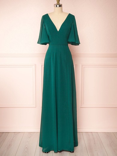 A-line V-neck Chiffon Floor-length Bridesmaid Dresses With Split Front #UKM01014395