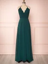 A-line V-neck Lace Chiffon Floor-length Split Front Bridesmaid Dresses #UKM01014398