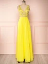 A-line V-neck Chiffon Floor-length Bridesmaid Dresses With Appliques Lace #UKM01014431