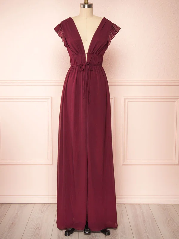 A-line V-neck Chiffon Floor-length Bridesmaid Dresses With Sashes / Ribbons #UKM01014433