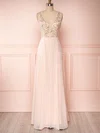 A-line V-neck Chiffon Tulle Floor-length Bridesmaid Dresses With Appliques Lace #UKM01014444