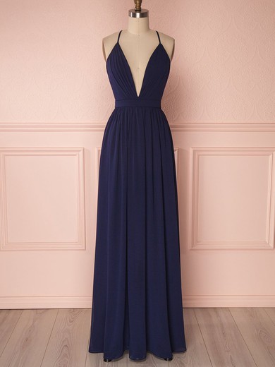 A-line V-neck Chiffon Floor-length Ruffles Bridesmaid Dresses #UKM01014469