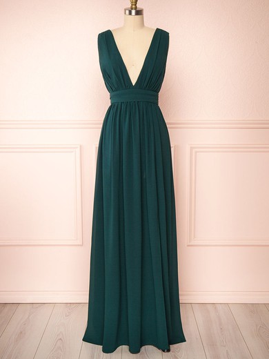 A-line V-neck Chiffon Floor-length Bridesmaid Dresses With Sashes / Ribbons #UKM01014487