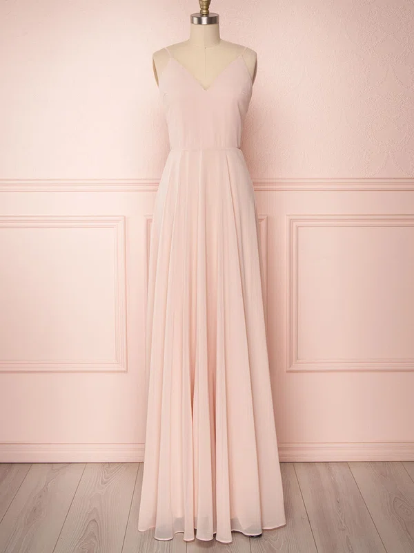 A-line V-neck Chiffon Floor-length Bridesmaid Dresses #UKM01014497