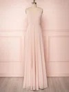 A-line V-neck Chiffon Floor-length Bridesmaid Dresses #UKM01014497