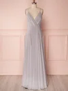 A-line V-neck Chiffon Floor-length Ruffles Bridesmaid Dresses #UKM01014509