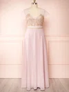 A-line V-neck Chiffon Tulle Floor-length Bridesmaid Dresses With Appliques Lace #UKM01014513