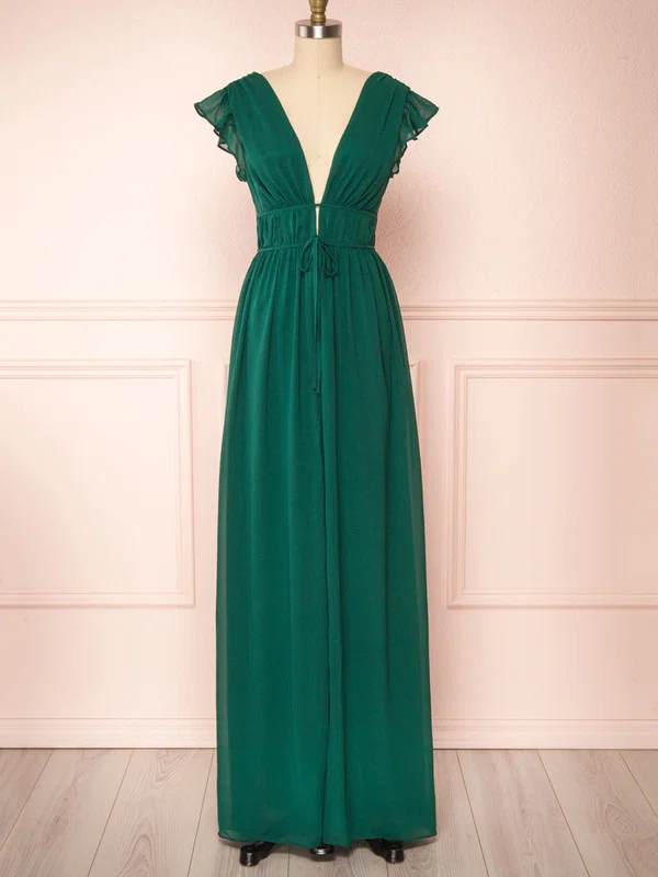A-line V-neck Chiffon Floor-length Bridesmaid Dresses With Sashes / Ribbons #UKM01014532