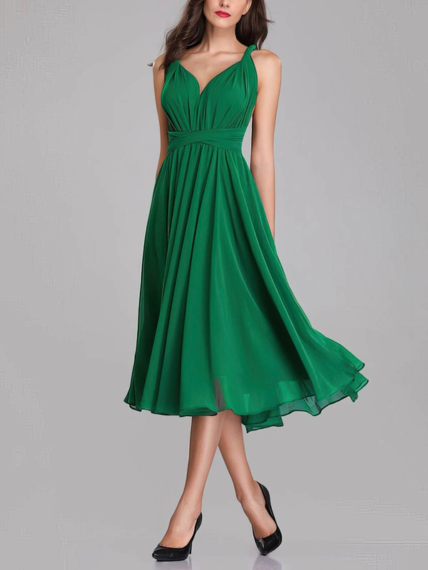 A Line V Neck Chiffon Tea Length Bridesmaid Dresses With Sashes Ribbons Millybridal 4850