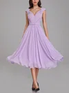 A-line V-neck Chiffon Tea-length Bridesmaid Dresses With Sashes / Ribbons #UKM01014303