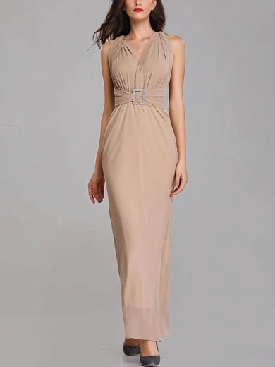 Sheath/Column V-neck Chiffon Ankle-length Bridesmaid Dresses With Beading #UKM01014310