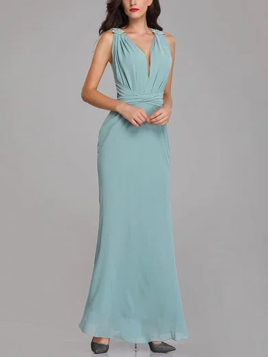 Sheath/Column V-neck Chiffon Ankle-length Bridesmaid Dresses With Sashes / Ribbons #UKM01014313