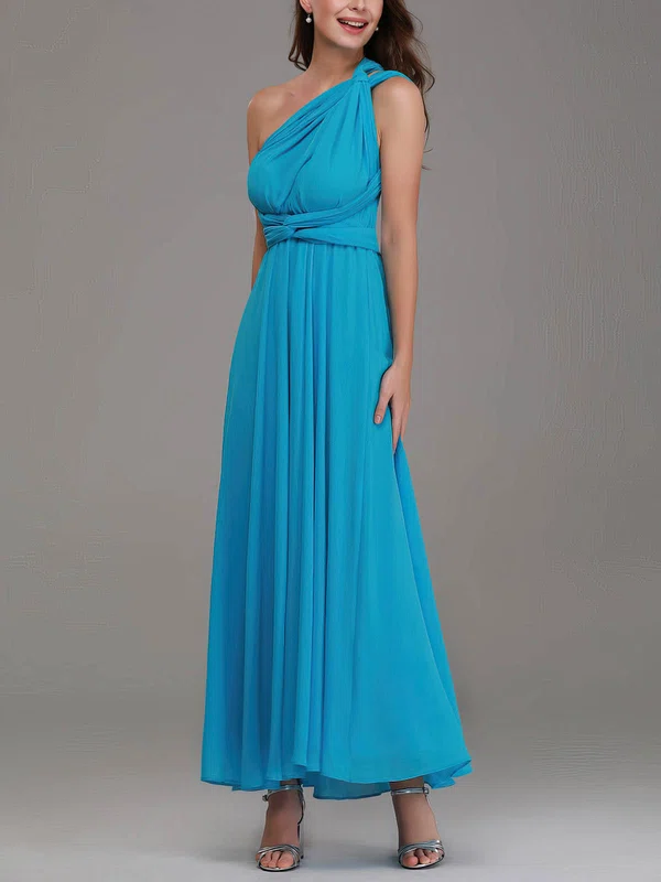 A-line One Shoulder Chiffon Ankle-length Bridesmaid Dresses With Sashes / Ribbons #UKM01014317