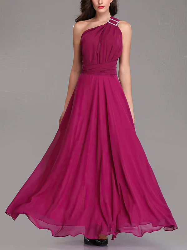 A-line One Shoulder Chiffon Floor-length Bridesmaid Dresses With Sashes / Ribbons #UKM01014318