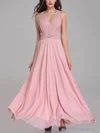 A-line V-neck Chiffon Floor-length Bridesmaid Dresses #UKM01014322