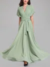 A-line V-neck Chiffon Floor-length Bridesmaid Dresses With Sashes / Ribbons #UKM01014327