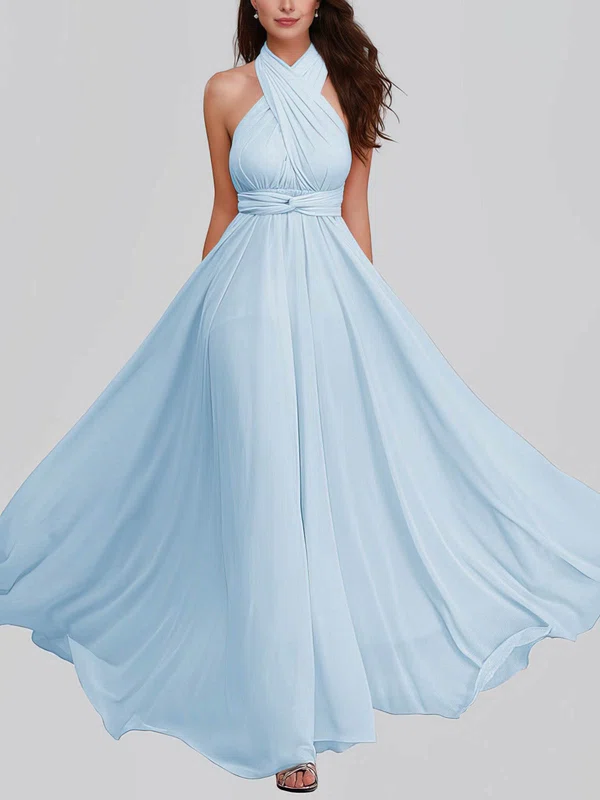 A-line V-neck Chiffon Floor-length Bridesmaid Dresses With Sashes / Ribbons #UKM01014355