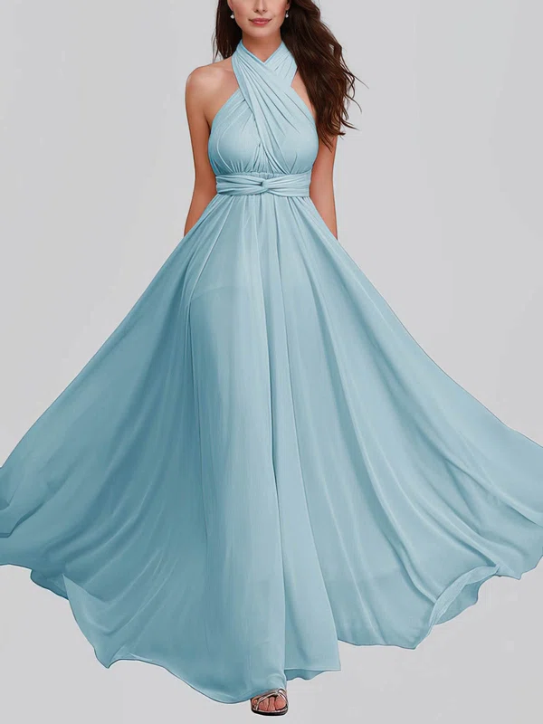 A-line V-neck Chiffon Floor-length Bridesmaid Dresses #UKM01014360