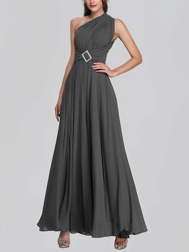 A-line One Shoulder Chiffon Ankle-length Bridesmaid Dresses With Sashes / Ribbons #UKM01014362