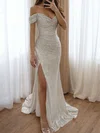 Sparkly Off-the-shoulder Ruched Sequin Prom Dresses #UKM020115639