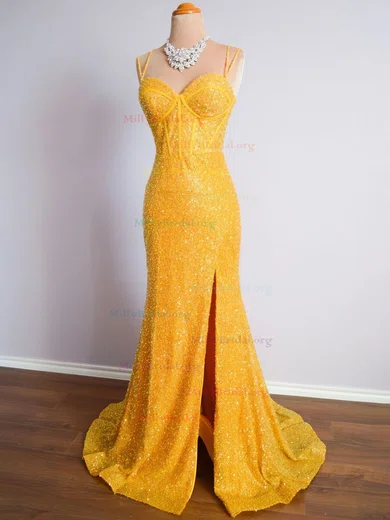 Yellow Backless Sheath Column Prom Dress With High Slit Yellow Backless Sheath Column Prom Dress With High Slit